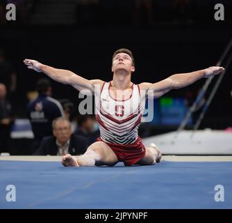 August 20, 2022: Brody Malone competes on the floor exercise during the 2022 U.S. Gymnastics Championships at Amalie Arena in Tampa, FL. Kyle Okita/CSM Stock Photo