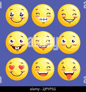 nine emojis faces Stock Vector