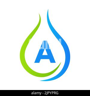 Letter A Drop Water Logo Design Vector Template. Minimal Water Logo Sign Stock Vector