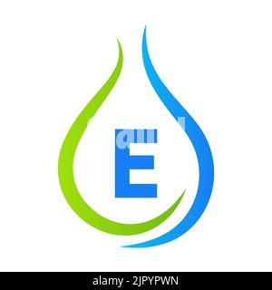 Letter E Drop Water Logo Design Vector Template. Minimal Water Logo Sign Stock Vector