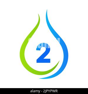 Letter 2 Drop Water Logo Design Vector Template. Minimal Water Logo Sign Stock Vector