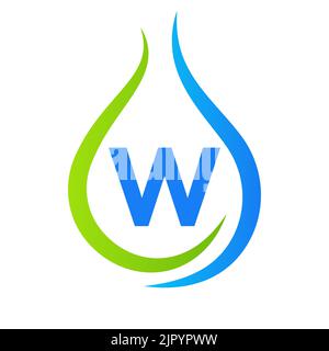Letter W Drop Water Logo Design Vector Template. Minimal Water Logo Sign Stock Vector