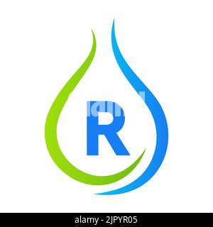 Letter R Drop Water Logo Design Vector Template. Minimal Water Logo Sign Stock Vector