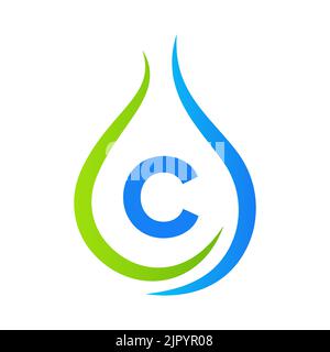 Letter C Drop Water Logo Design Vector Template. Minimal Water Logo Sign Stock Vector