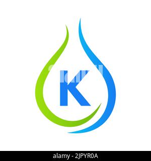 Letter K Drop Water Logo Design Vector Template. Minimal Water Logo Sign Stock Vector