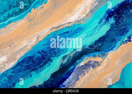 Abstract painting in a blue color. Bright color fireworks. Abstract painting color background. Modern multicolor futuristic dynamic artwork. Modern Stock Photo