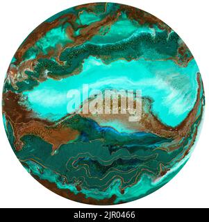 Unique painting background in the form of a green sphere. Natural luxury abstract fluid art painting. Tender, modern futuristic, dynamic and dreamy Stock Photo