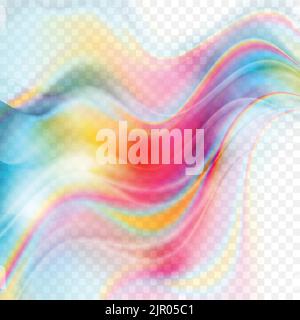 Colorful iridescent transparent waves on checkered background. Vector abstract design Stock Vector