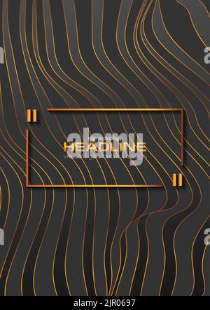 Abstract black and bronze curved 3d waves refraction background. Luxury flyer vector design Stock Vector