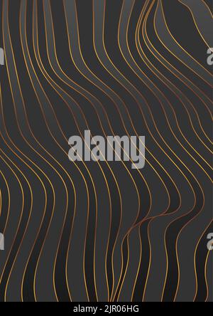 Abstract black and bronze curved 3d waves refraction background. Luxury flyer vector design Stock Vector