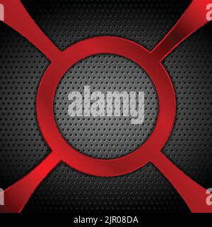 Dark metal perforated background with red circle shape. Vector design Stock Vector