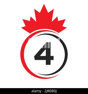 Letter 4 Maple Leaf Logo Template Symbol of Canada. Minimal Canadian Business, Company Logo Concept With 4 Alphabet Vector Stock Vector