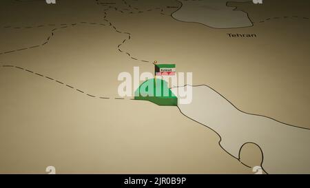 3d map of Kuwait with Independence day celebration concept on the world background. Stock Photo