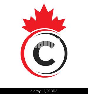 Letter C Maple Leaf Logo Template Symbol of Canada. Minimal Canadian Business, Company Logo Concept With C Alphabet Vector Stock Vector