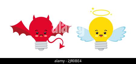 Devil and angel light bulb character vector icon. Stock Vector