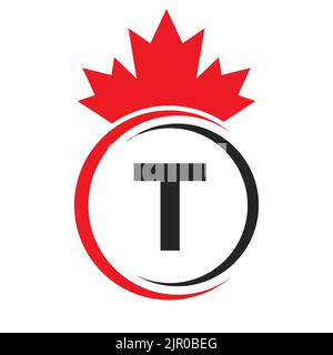 Letter T Maple Leaf Logo Template Symbol of Canada. Minimal Canadian Business, Company Logo Concept With T Alphabet Vector Stock Vector