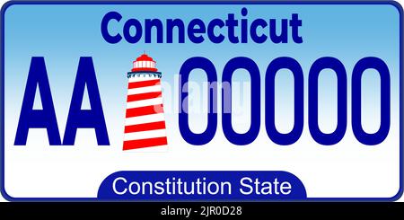 Vehicle license plates marking in Connecticut in United States of America, Car plates. Vehicle license numbers of different American states Stock Vector