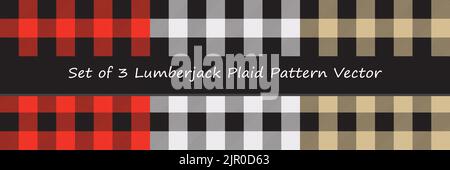 Set of 3 lumberjack plaid Seamless fabric texture background. Simple vintage textile design. collection includes 3 designs for fashion textiles, decor Stock Vector