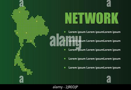 Useful infographic template. Green Map of Thailand. Abstract Map of the Thailand in the Point. Communication network concept 5G, IoT (Internet of Thin Stock Vector