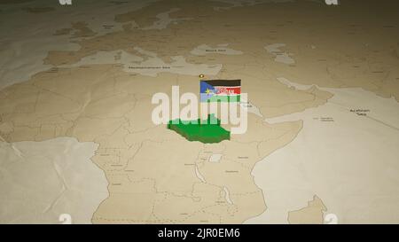 South Sudan Social media post with 3D rendering map and flag for celebrate independence day. Stock Photo