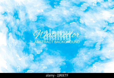 Abstract blue sky with clouds watercolor horizontal texture rectangle background. Watercolor style texture. Delicate card. Elegant decoration. vector Stock Vector