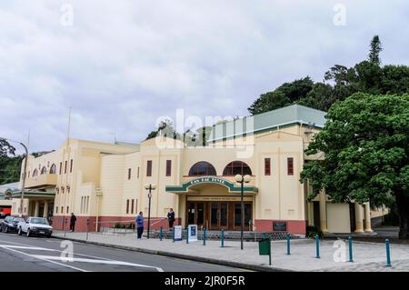 The Pan Doc Foyer theatre was designed in the Art Deco style of the 1920s/30s in Napier, a coastal city on Hawkes Bay on North Island in New Zealand. Stock Photo