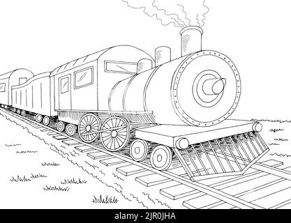 Old train travel graphic black white sketch illustration vector Stock Vector