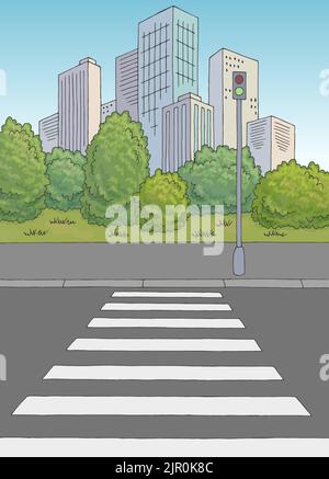 Crosswalk street road graphic color city vertical landscape sketch illustration vector Stock Vector