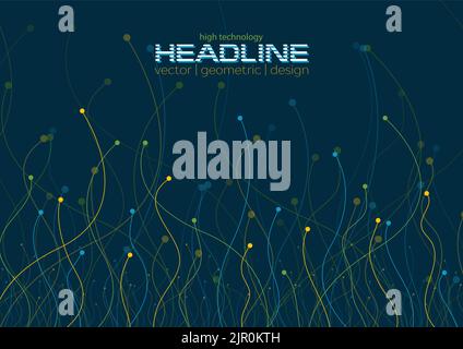 Colorful wavy lines circuit board connection background. Abstract technology vector design Stock Vector