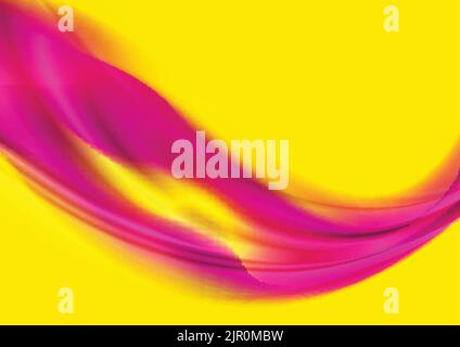 Abstract smooth pink curved waves on bright yellow background. Vector design Stock Vector