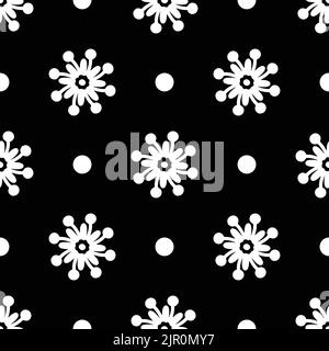 Vector set of abstract flowers. Seamless ornamental Floral pattern in the many kind of flowers style on black and white background. Stock Vector