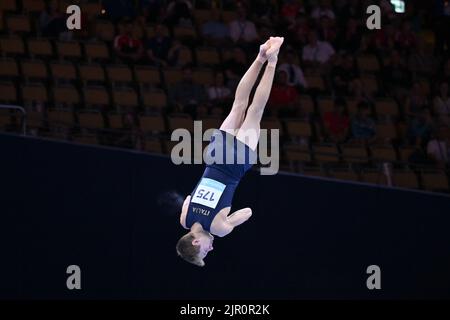 Munich, Germany. 21st Aug, 2022. BRUGNAMI Tommaso (ITA) floor during European Men's Artistic Gymnastics Championships - Junior and Senior Menâ&#x80;&#x99;s Individual Apparatus Finals, Gymnastics in Munich, Germany, August 21 2022 Credit: Independent Photo Agency/Alamy Live News Stock Photo