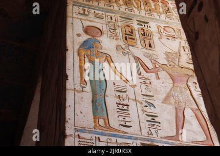 well-preserved colorful reliefs at the mortuary temple of Ramses III ...