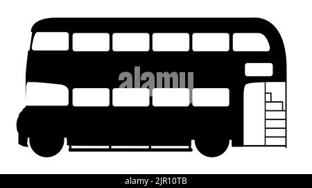 A big double decker cartoon style London Bus silhopuette on a white background Stock Photo