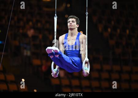 Munich, Germany. 21st Aug, 2022. Olympiahalle, Munich, Germany, August 21, 2022, Villa Riccardo (ITA) still rings during European Men's Artistic Gymnastics Championships - Junior and Senior Men's Individual Apparatus Finals - Gymnastics Credit: Live Media Publishing Group/Alamy Live News Stock Photo