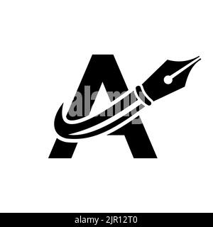 Education Logo on Letter A Concept with Pen Nib Vector Template Stock Vector