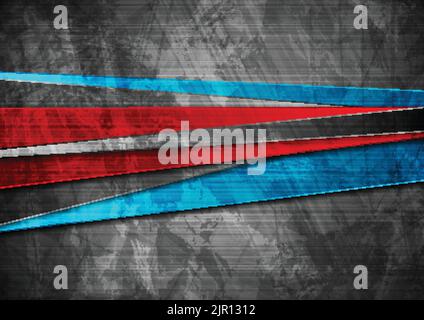 Grunge tech material contrast red, blue and dark grey corporate texture background. Vector illustration Stock Vector