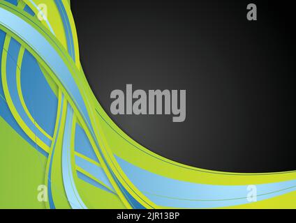 Green, blue and black abstract wavy corporate background. Vector design Stock Vector