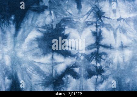 blue gray abstract pattern handcrafted in Shibori technique on cotton jersey fabric Stock Photo