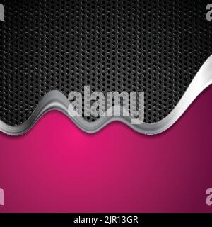 Abstract tech corporate perforated background with metallic silver wave. Vector design Stock Vector