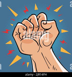 Male fist, resistance rage force concept. Protest symbol. Blow body part arm Stock Vector
