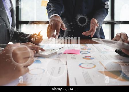 Collaborative process of business team during brainstorming meeting in office Stock Photo