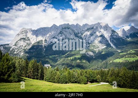 Picnic site and meadow at the Sound of Music trail near Werfen, Austria Stock Photo