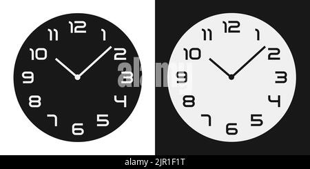 Set of wall clock faces with numbers and hands. Black and white background - vector Stock Vector