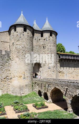 The city walls and protection, Carcassonne medieval city, France Stock Photo
