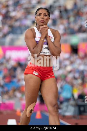 Abigail Irozuru of England competing in the women’s long jump at the Commonwealth Games at Alexander Stadium, Birmingham, England, on 5th August, 2022 Stock Photo