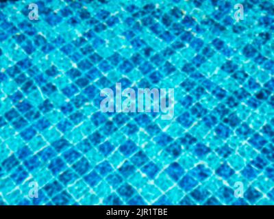 Blurred pool background. Blurry on top view of empty of blue mosaic tiles grid pattern in swimming pool. Empty space on the water surface, summer back Stock Photo