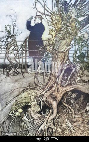 The Kensington Gardens are in London, where the King lives from the book ' Peter Pan in Kensington Gardens ' from ' The little white bird ' by Barrie, J. M (James Matthew) 1860-1937,  Illustrated by Arthur Rackham Publisher Hodder & Stoughton 1910 Stock Photo