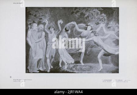 A Midsummer Night's Dream act iv sc 1 Oberon, Titania with Puck and Fairies Dancing by William Blake from the book '  Shakespeare in pictorial art ' by Salaman, Malcolm Charles, 1855-1940; Holme, Charles, 1848-1923 Publication date 1916 Publisher London, New York [etc.] : 'The Studio' ltd. Stock Photo