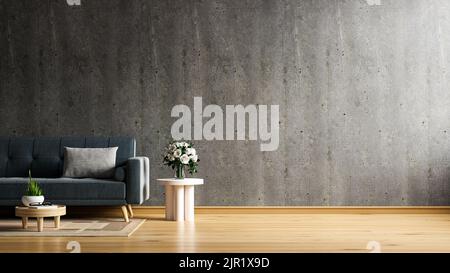 Concrete wall in interior living room have sofa and decoration.3d rendering Stock Photo
